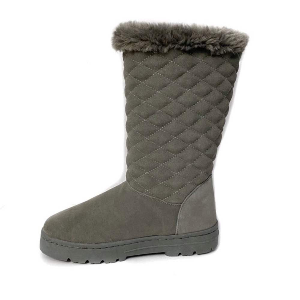 Style & Co. Suede Boot Nickyy Cold Weather Quilted Faux Fur Trim Grey Size 6